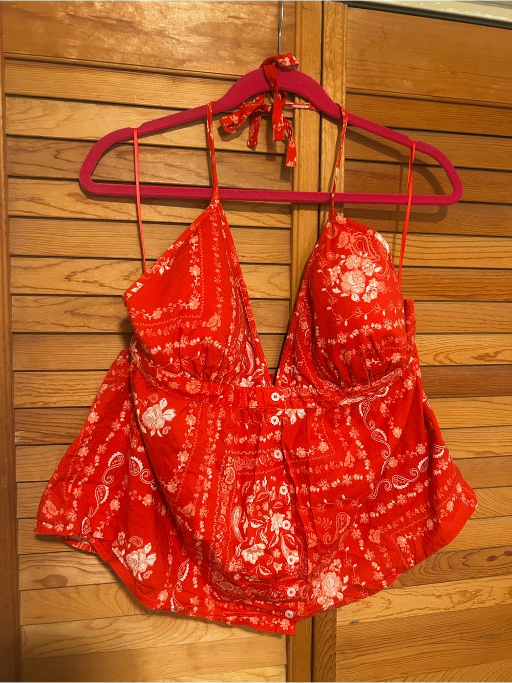Hollister Red Bandana Paisley Halter Babydoll Top XL